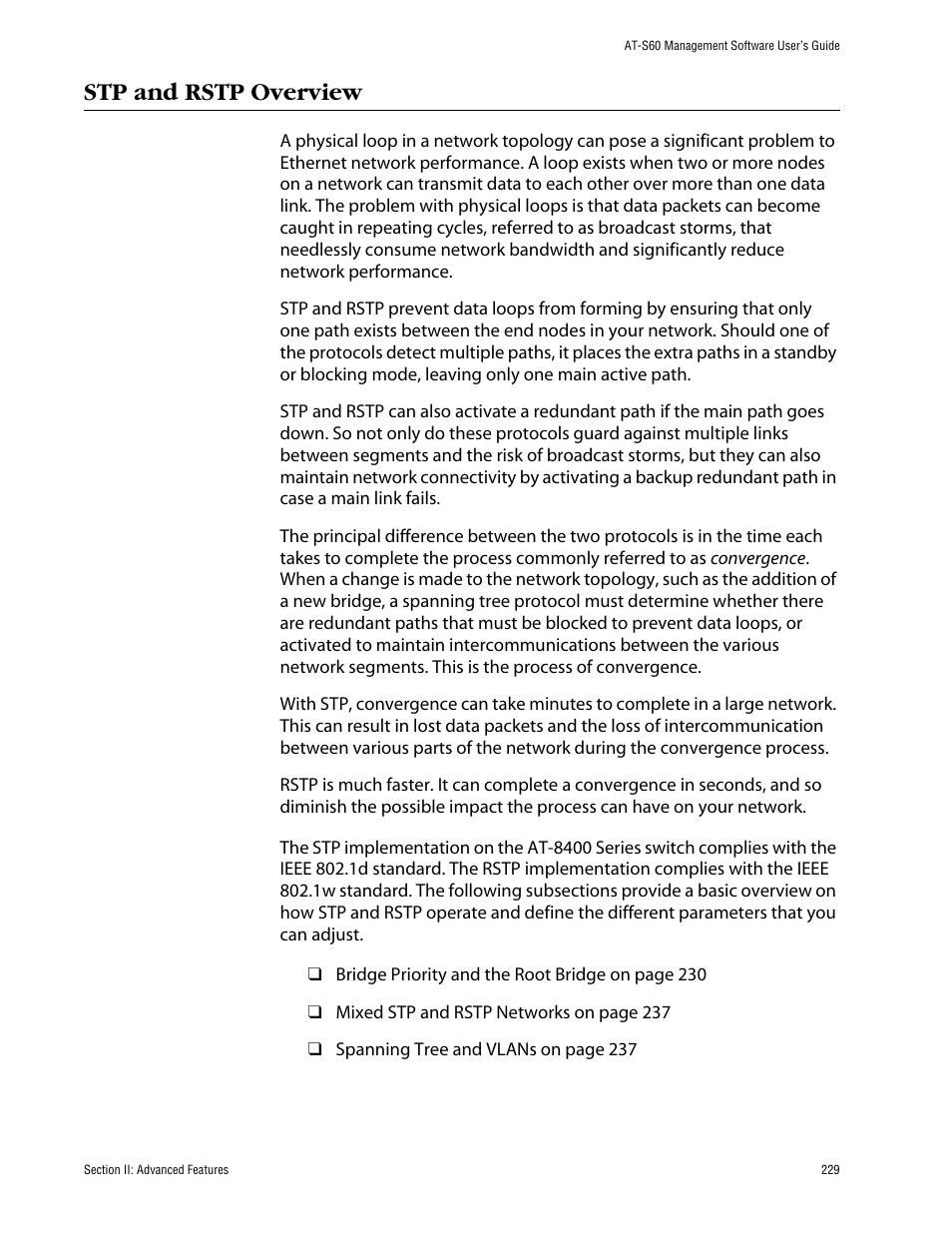 Stp and rstp overview | Allied Telesis AT-S60 User Manual | Page 229 / 858