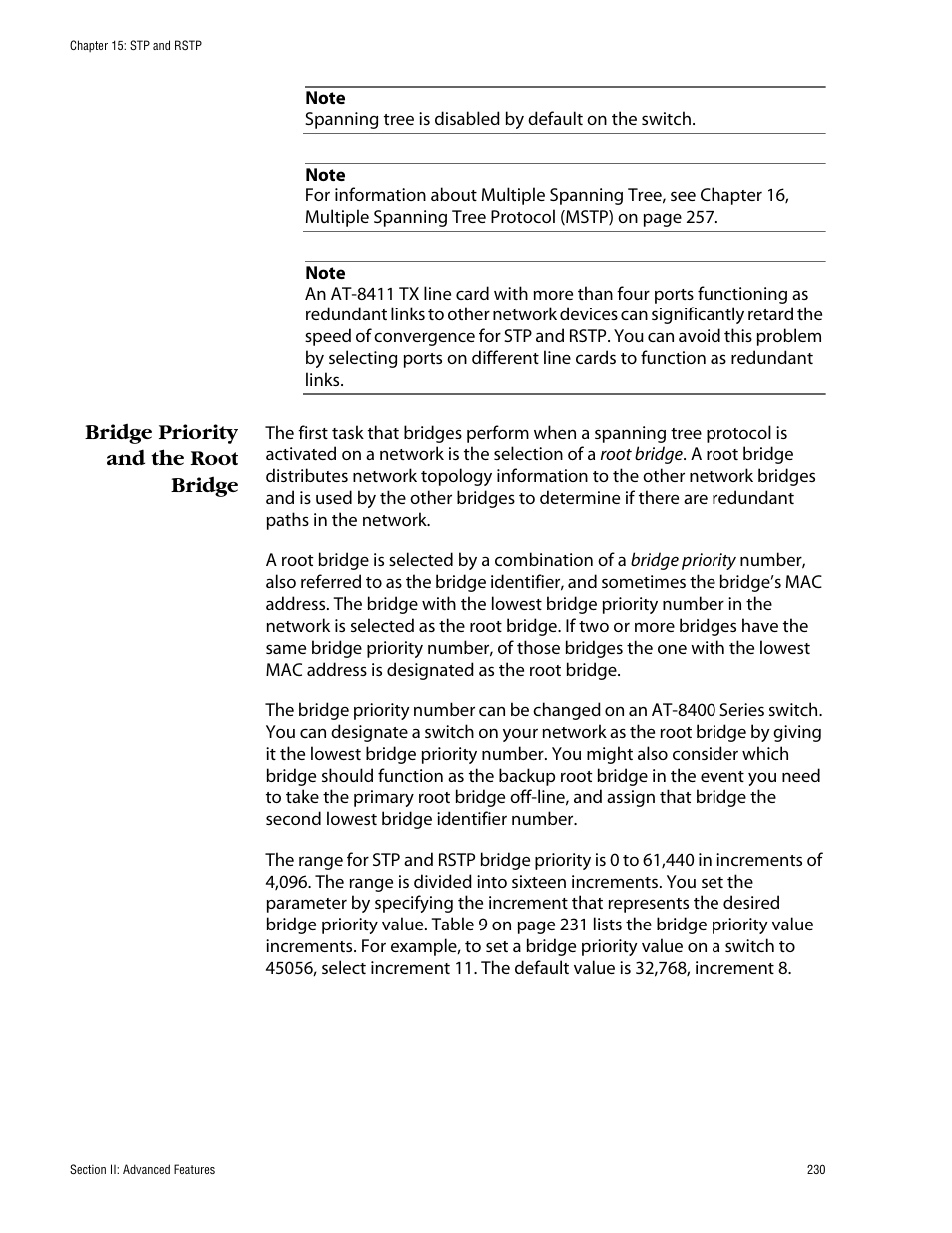 Bridge priority and the root bridge | Allied Telesis AT-S60 User Manual | Page 230 / 858