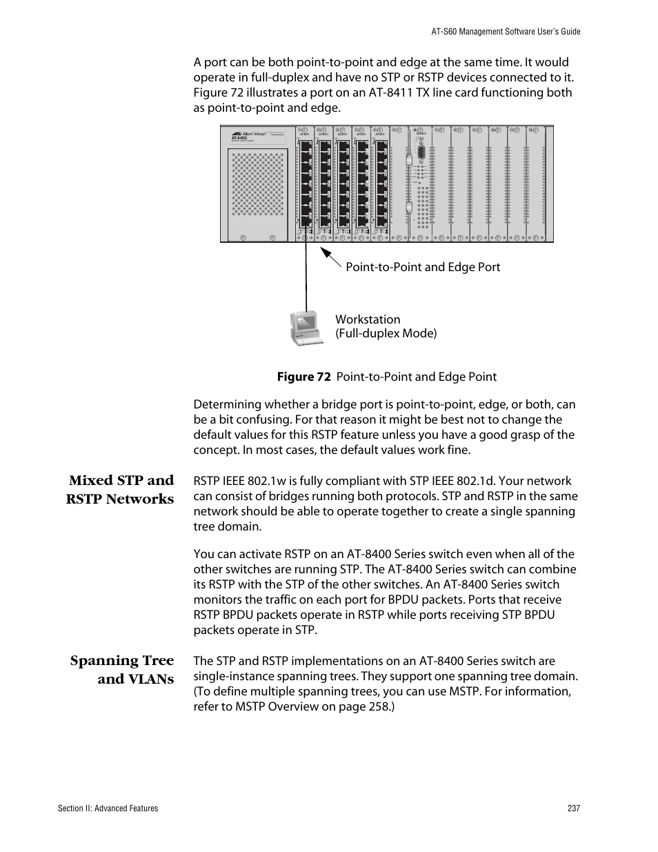 Mixed stp and rstp networks, Spanning tree and vlans | Allied Telesis AT-S60 User Manual | Page 237 / 858