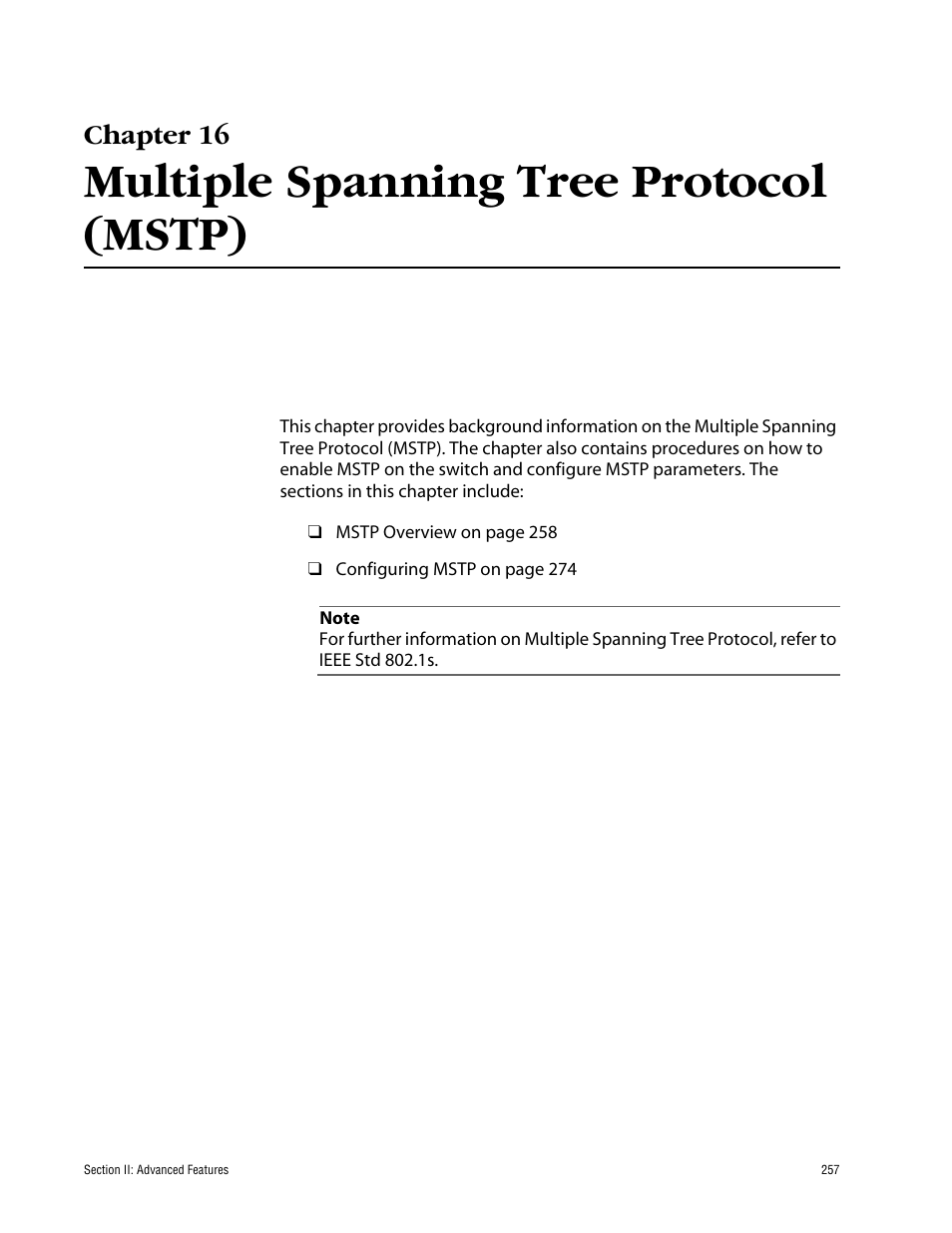 Chapter 16, Multiple spanning tree protocol (mstp) | Allied Telesis AT-S60 User Manual | Page 257 / 858
