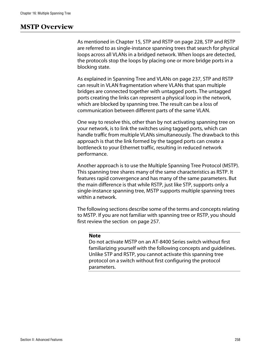 Mstp overview | Allied Telesis AT-S60 User Manual | Page 258 / 858