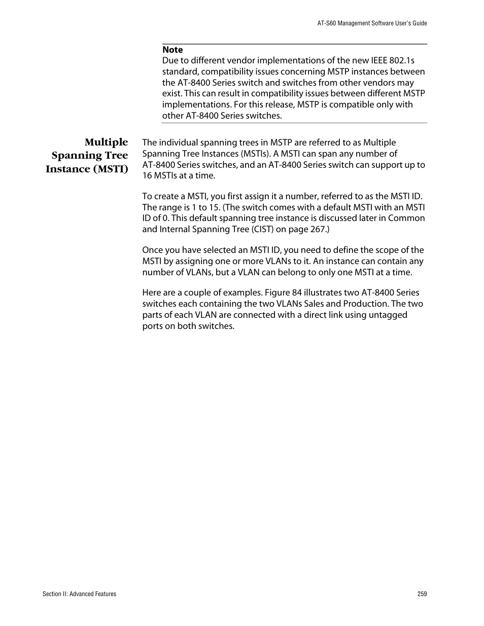 Multiple spanning tree instance (msti) | Allied Telesis AT-S60 User Manual | Page 259 / 858