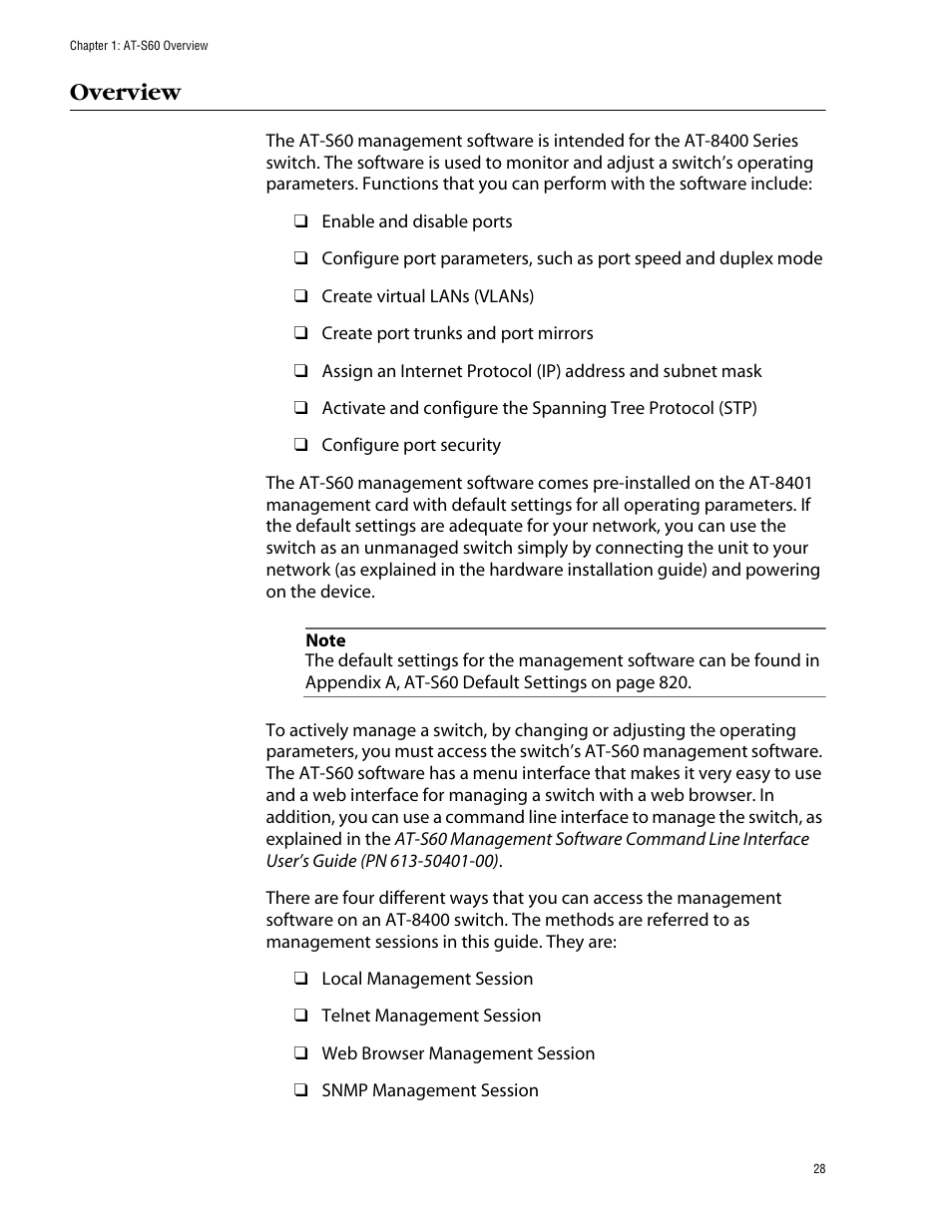 Overview | Allied Telesis AT-S60 User Manual | Page 28 / 858