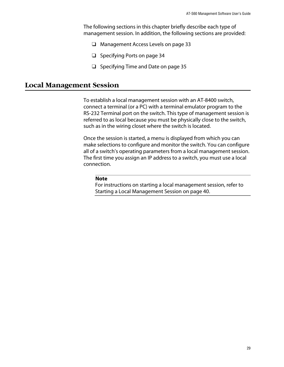 Local management session | Allied Telesis AT-S60 User Manual | Page 29 / 858
