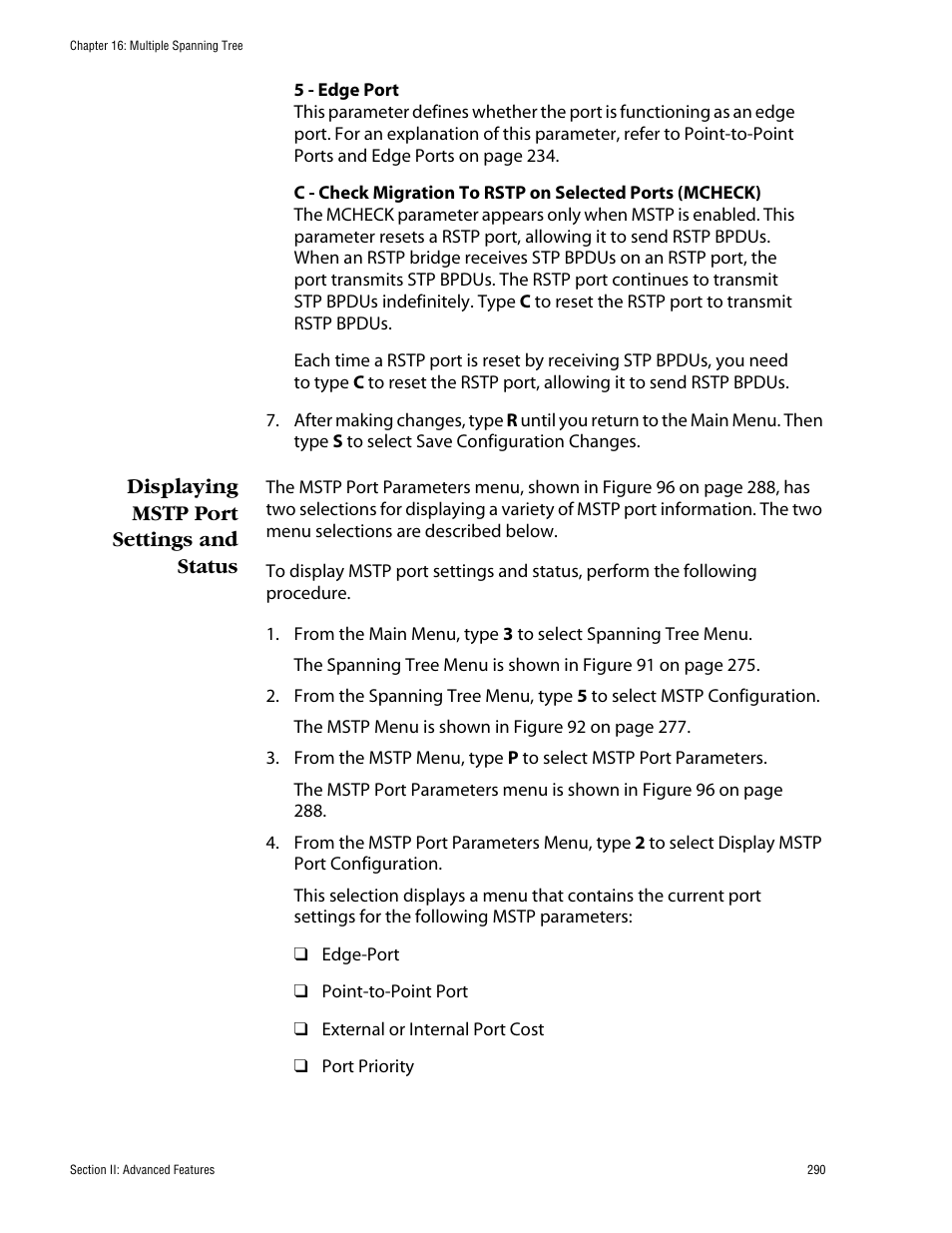 Displaying mstp port settings and status | Allied Telesis AT-S60 User Manual | Page 290 / 858