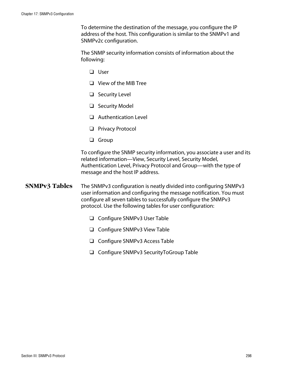 Snmpv3 tables | Allied Telesis AT-S60 User Manual | Page 298 / 858