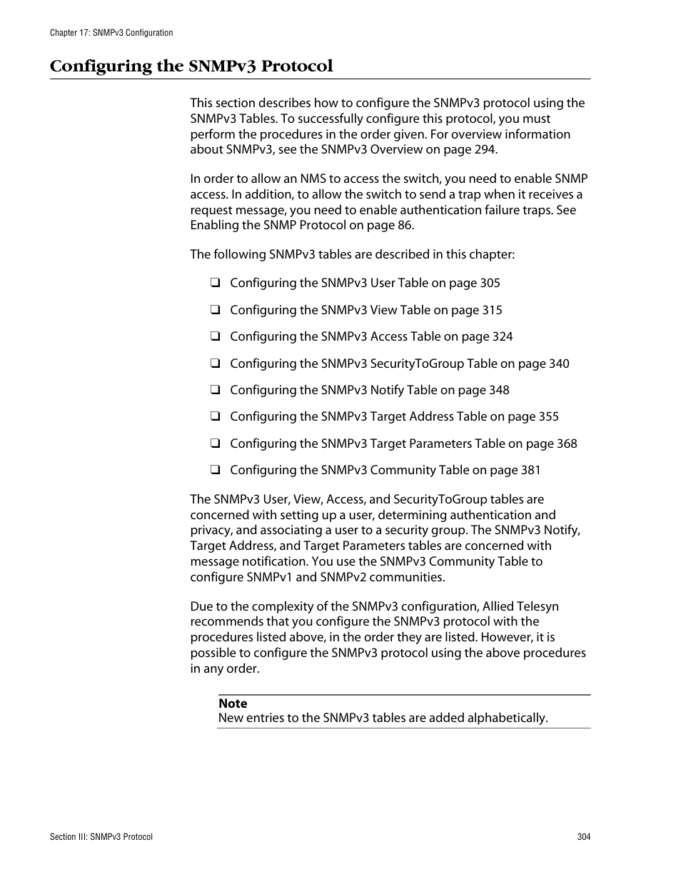 Configuring the snmpv3 protocol | Allied Telesis AT-S60 User Manual | Page 304 / 858