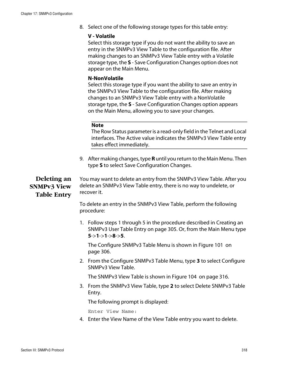Deleting an snmpv3 view table entry | Allied Telesis AT-S60 User Manual | Page 318 / 858
