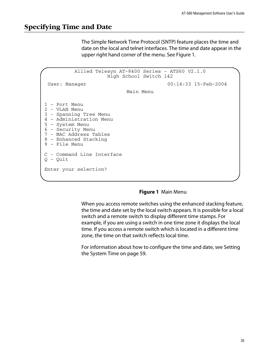 Specifying time and date | Allied Telesis AT-S60 User Manual | Page 35 / 858