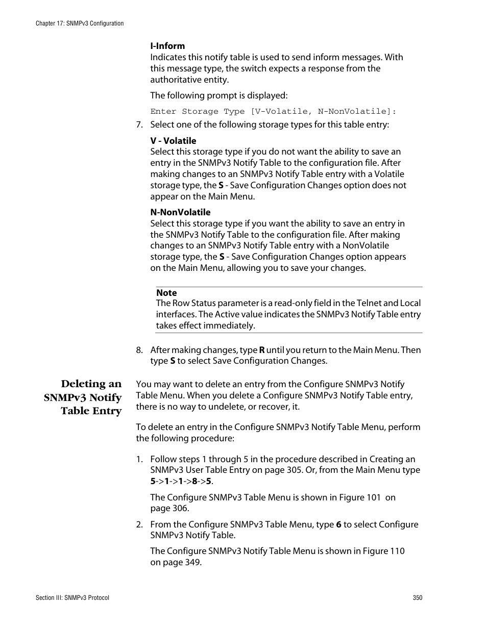 Deleting an snmpv3 notify table entry | Allied Telesis AT-S60 User Manual | Page 350 / 858