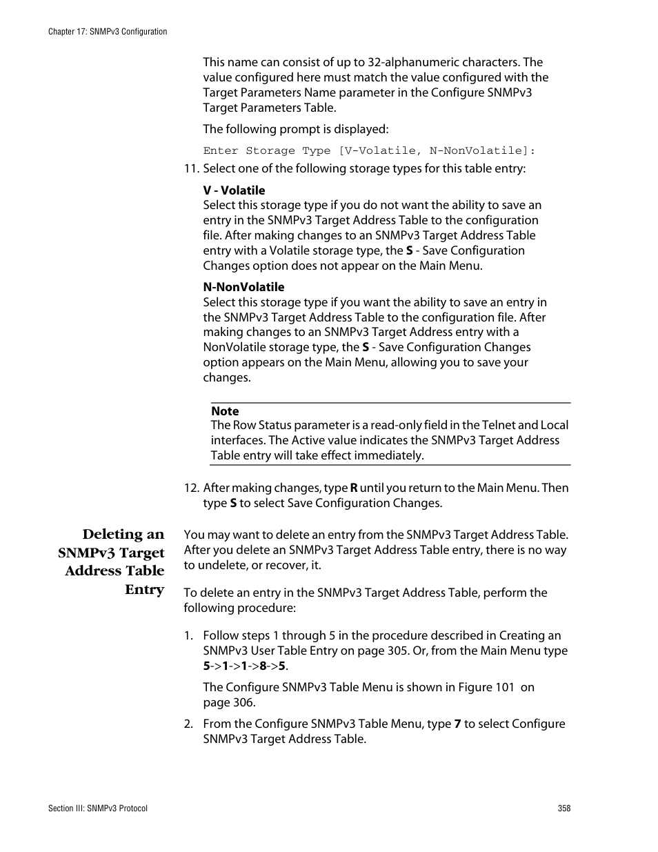 Deleting an snmpv3 target address table entry | Allied Telesis AT-S60 User Manual | Page 358 / 858