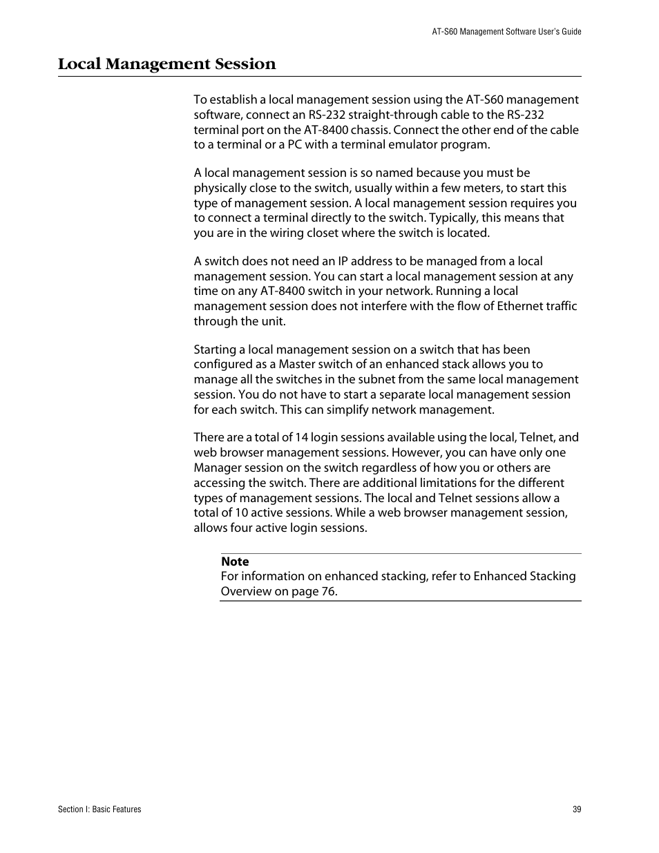 Local management session | Allied Telesis AT-S60 User Manual | Page 39 / 858