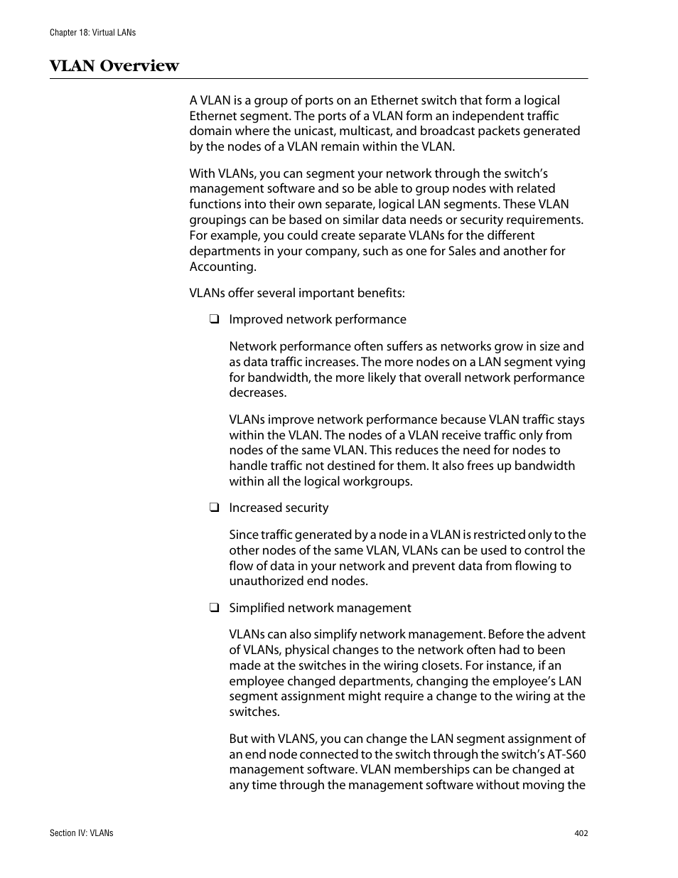 Vlan overview | Allied Telesis AT-S60 User Manual | Page 402 / 858