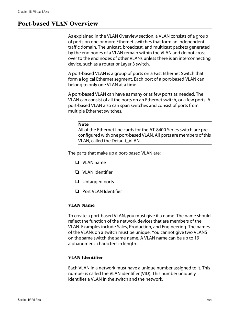 Port-based vlan overview | Allied Telesis AT-S60 User Manual | Page 404 / 858