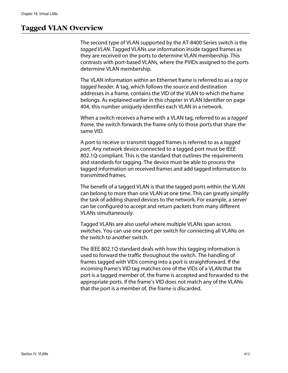 Tagged vlan overview | Allied Telesis AT-S60 User Manual | Page 412 / 858
