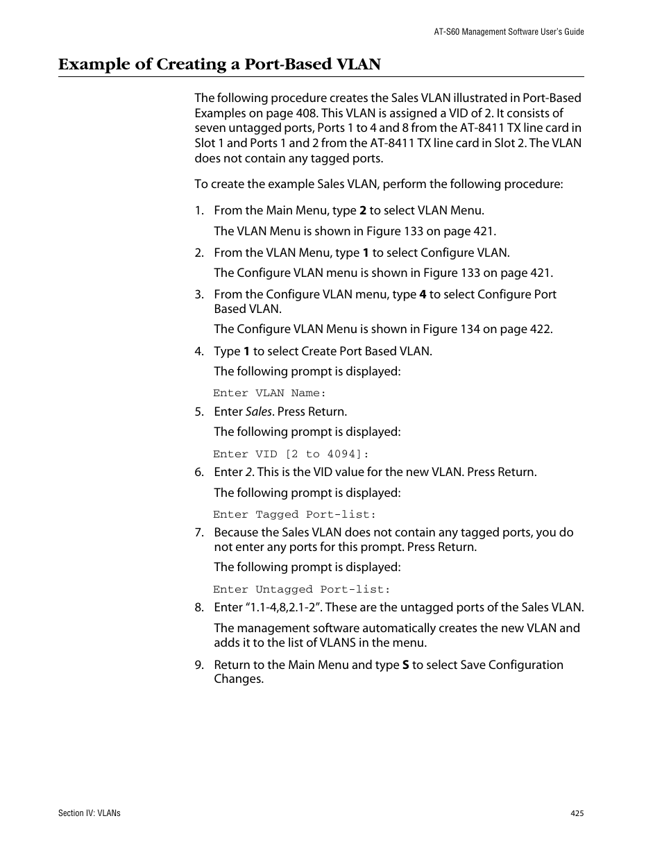 Example of creating a port-based vlan | Allied Telesis AT-S60 User Manual | Page 425 / 858