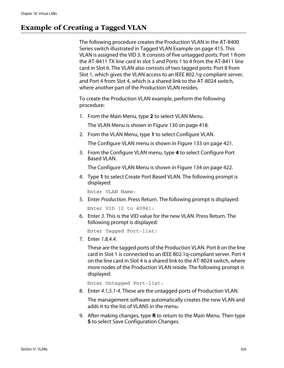Example of creating a tagged vlan | Allied Telesis AT-S60 User Manual | Page 426 / 858