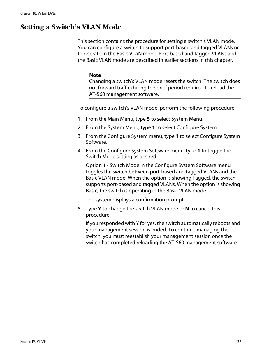 Setting a switch’s vlan mode | Allied Telesis AT-S60 User Manual | Page 432 / 858