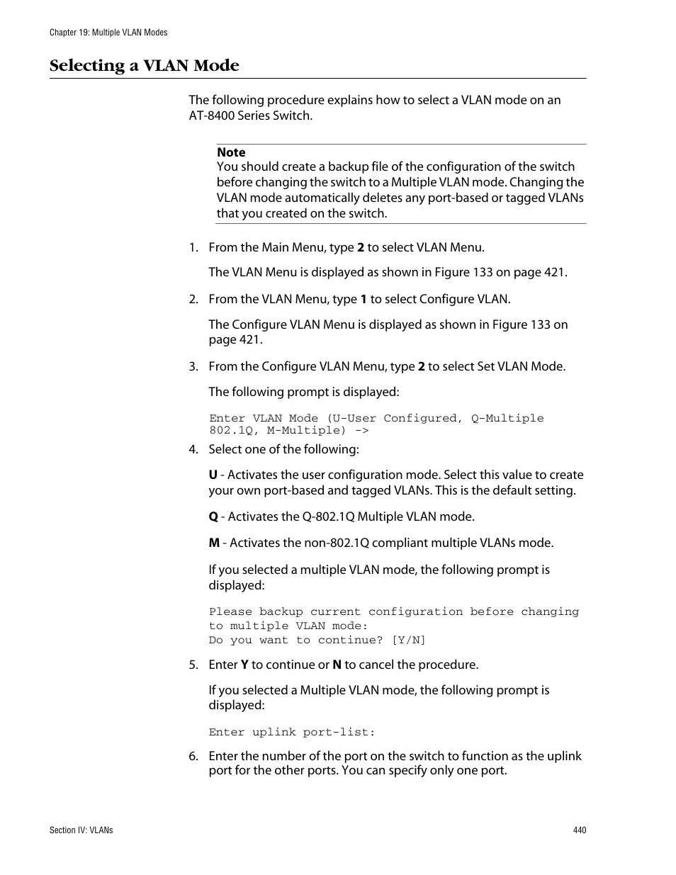 Selecting a vlan mode | Allied Telesis AT-S60 User Manual | Page 440 / 858
