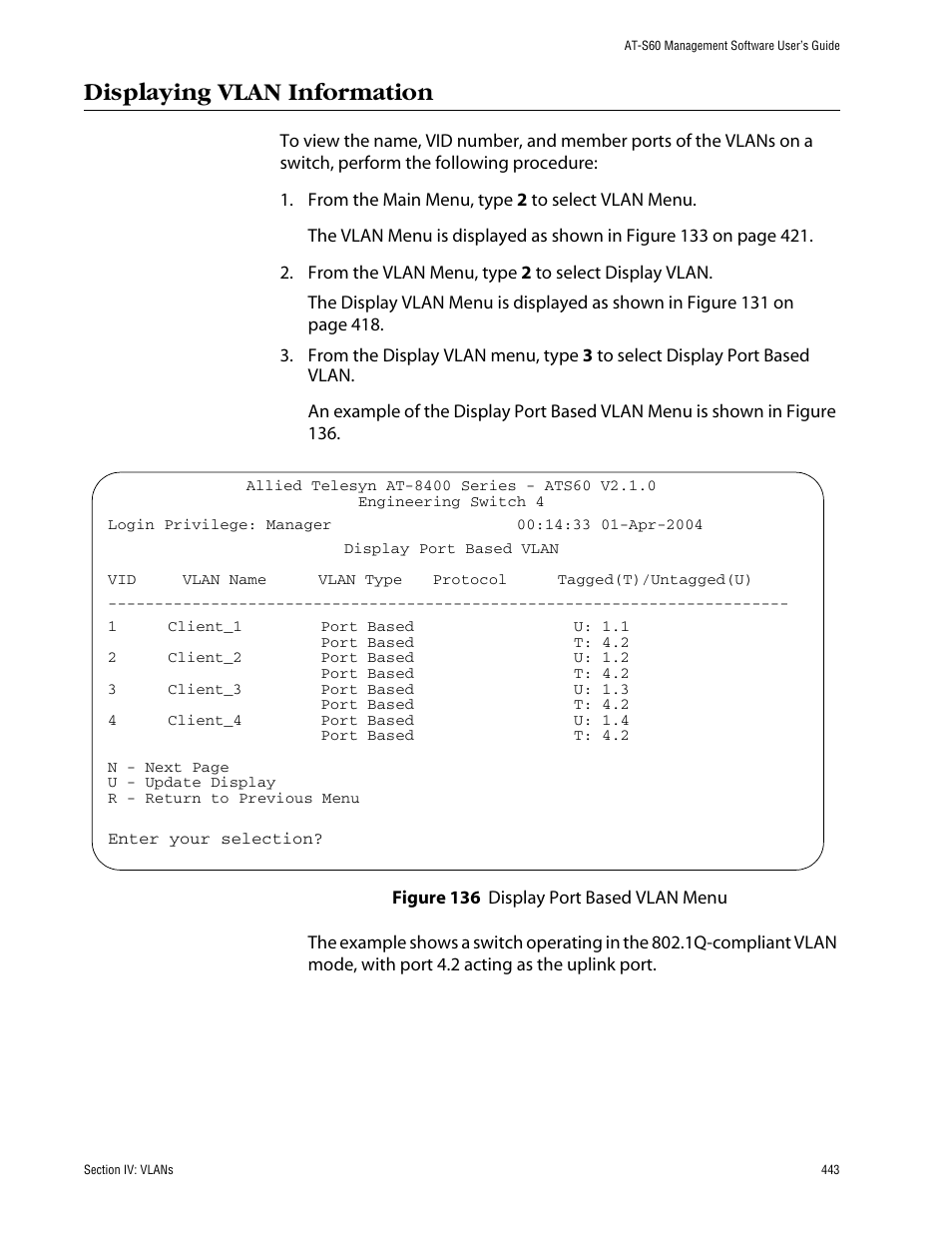 Displaying vlan information | Allied Telesis AT-S60 User Manual | Page 443 / 858
