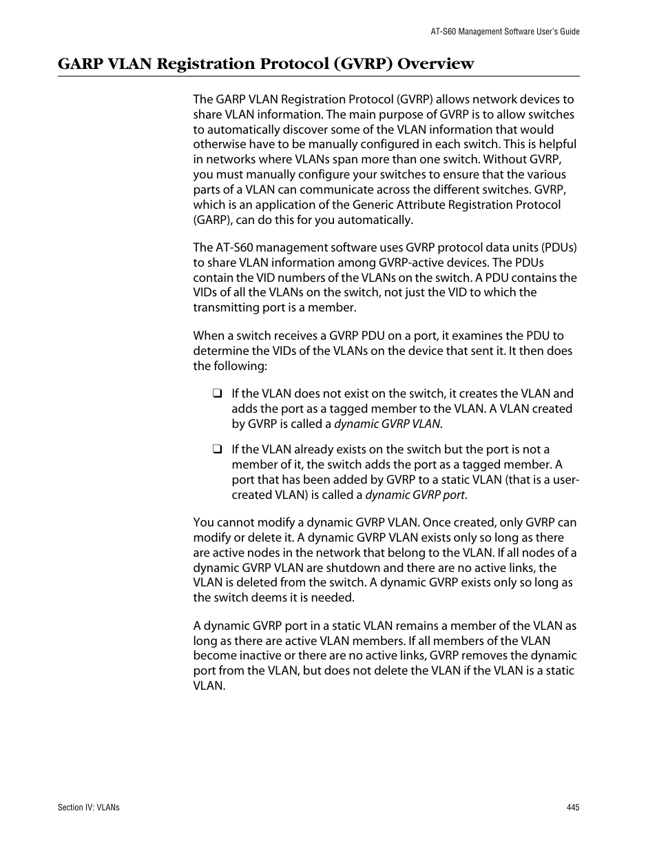 Garp vlan registration protocol (gvrp) overview | Allied Telesis AT-S60 User Manual | Page 445 / 858