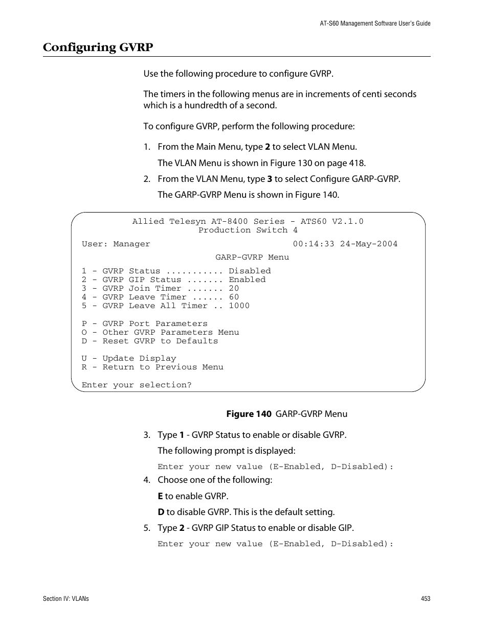 Configuring gvrp | Allied Telesis AT-S60 User Manual | Page 453 / 858