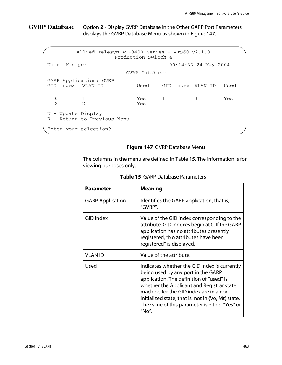 Gvrp database | Allied Telesis AT-S60 User Manual | Page 463 / 858