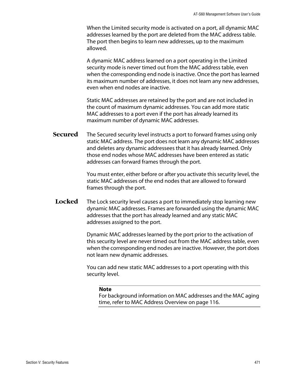 Secured, Locked, Secured locked | Allied Telesis AT-S60 User Manual | Page 471 / 858