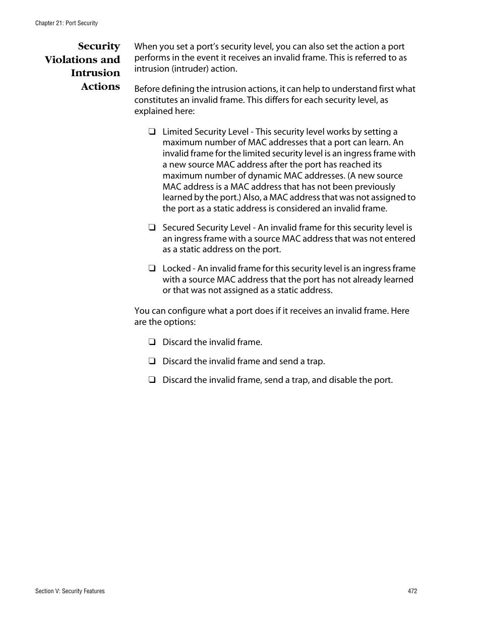 Security violations and intrusion actions | Allied Telesis AT-S60 User Manual | Page 472 / 858