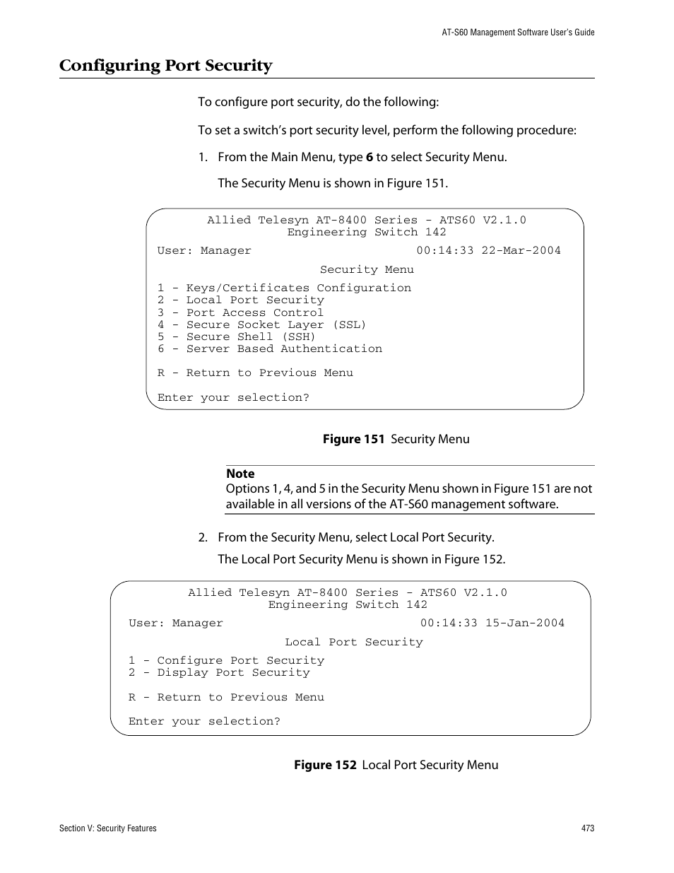 Configuring port security | Allied Telesis AT-S60 User Manual | Page 473 / 858