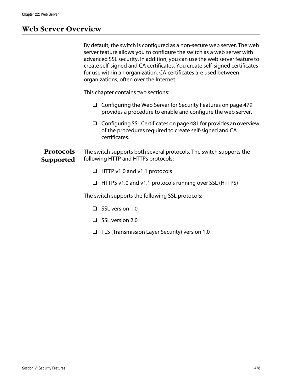 Web server overview, Protocols supported | Allied Telesis AT-S60 User Manual | Page 478 / 858