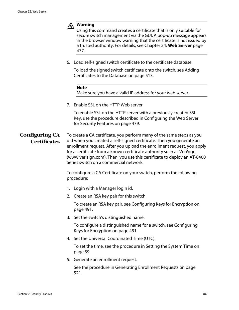 Configuring ca certificates | Allied Telesis AT-S60 User Manual | Page 482 / 858