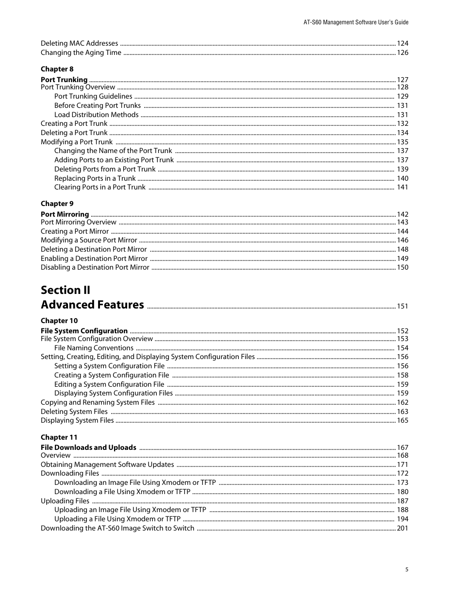 Section ii, Advanced features 151 | Allied Telesis AT-S60 User Manual | Page 5 / 858
