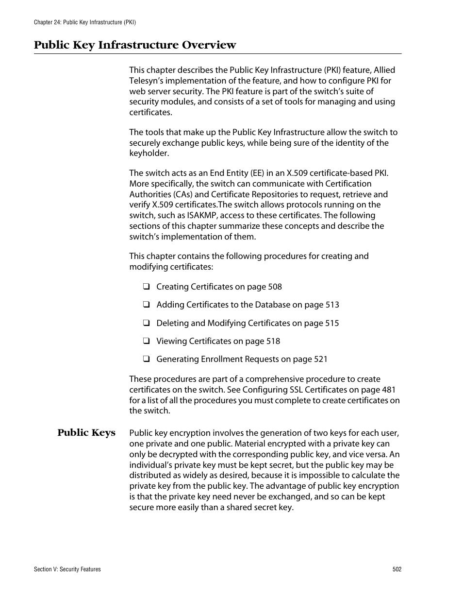 Public key infrastructure overview, Public keys | Allied Telesis AT-S60 User Manual | Page 502 / 858