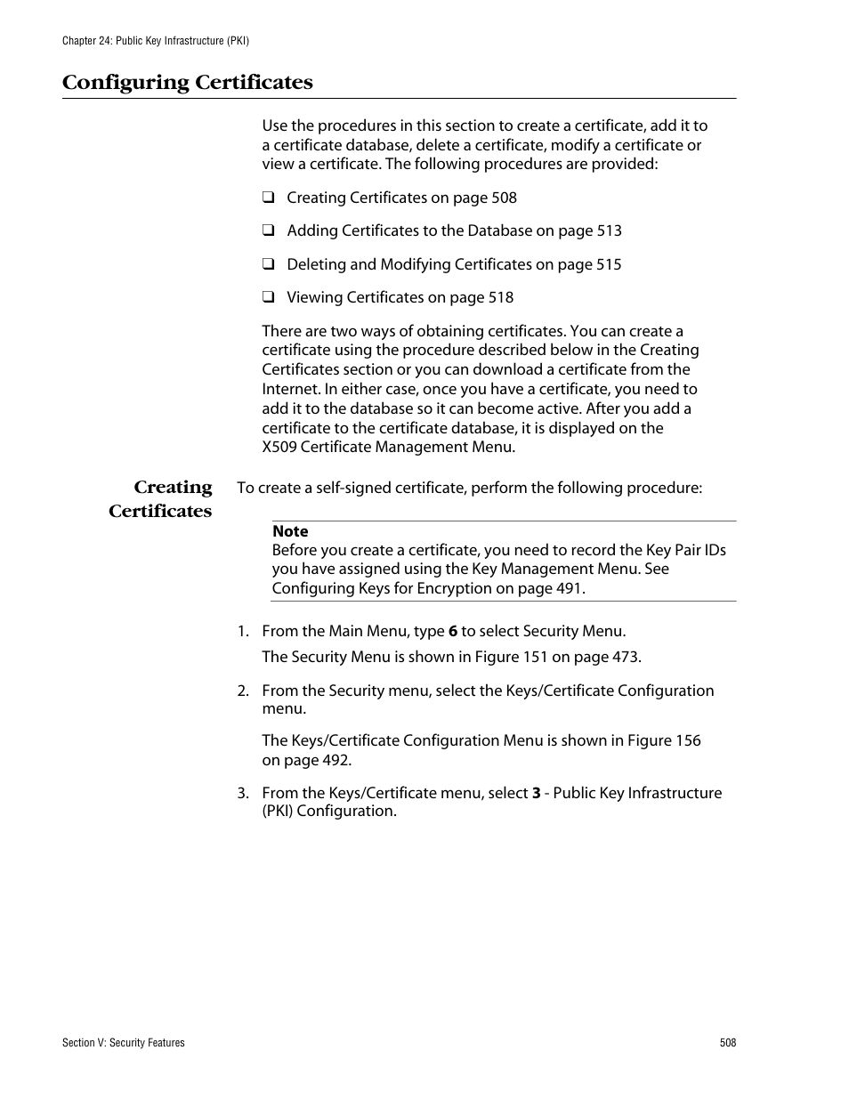 Configuring certificates, Creating certificates | Allied Telesis AT-S60 User Manual | Page 508 / 858