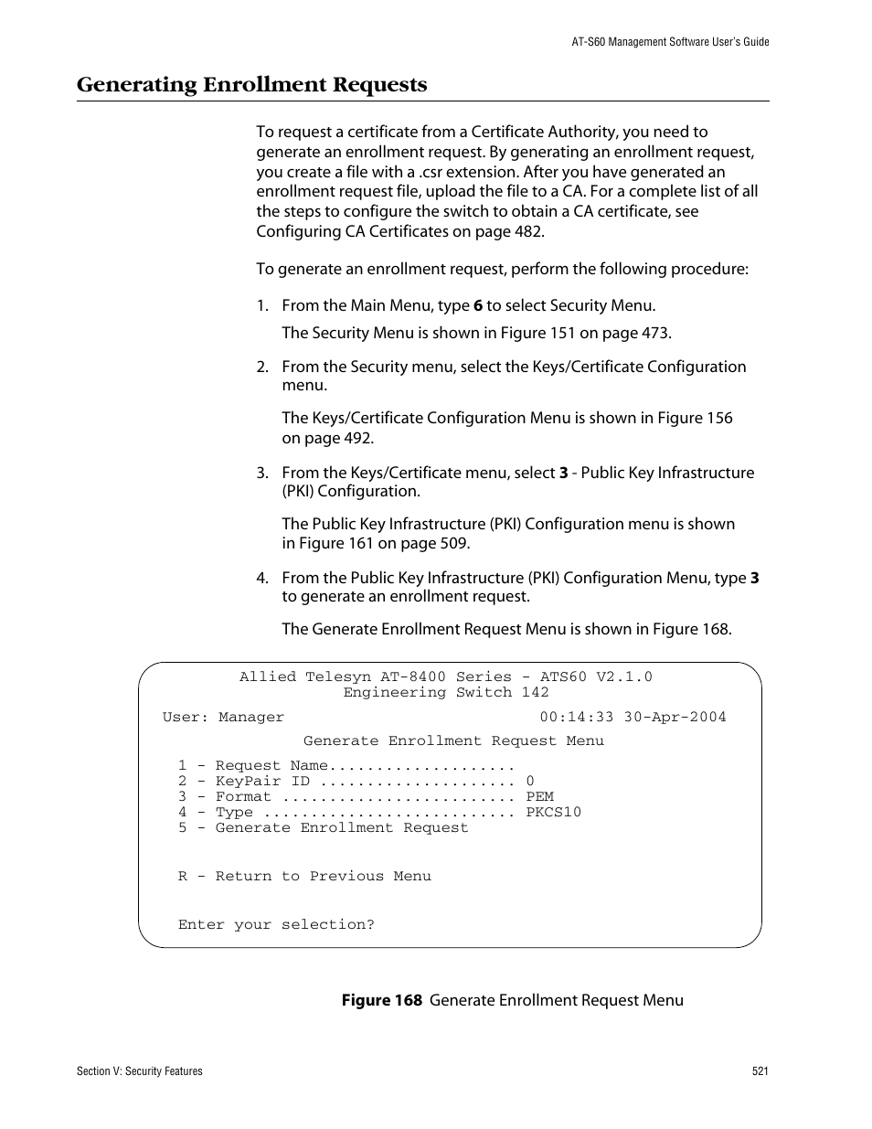 Generating enrollment requests | Allied Telesis AT-S60 User Manual | Page 521 / 858