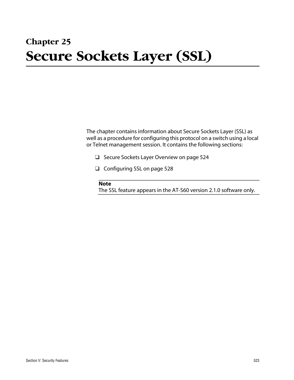 Chapter 25, Secure sockets layer (ssl) | Allied Telesis AT-S60 User Manual | Page 523 / 858