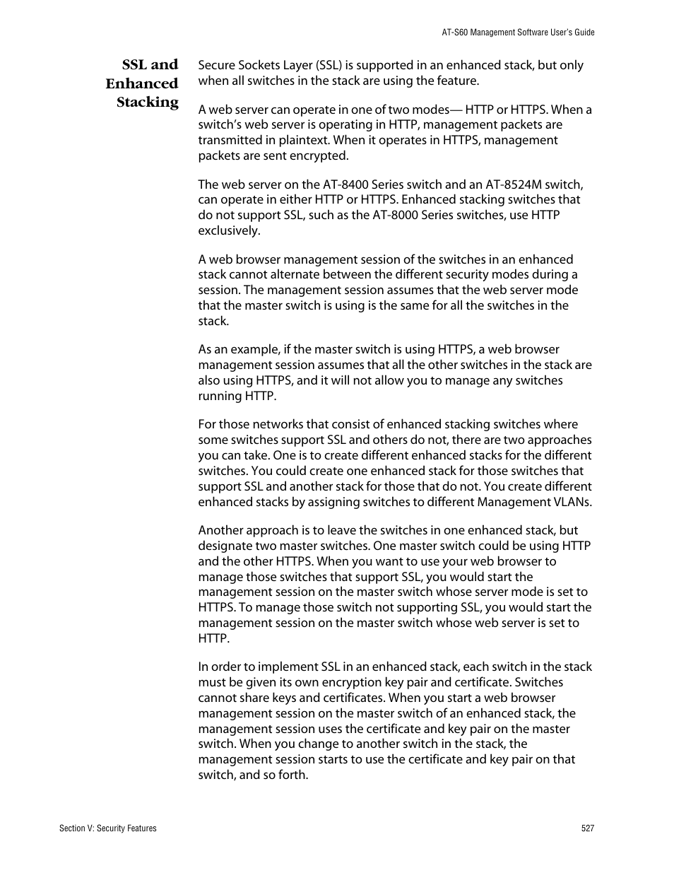 Ssl and enhanced stacking | Allied Telesis AT-S60 User Manual | Page 527 / 858