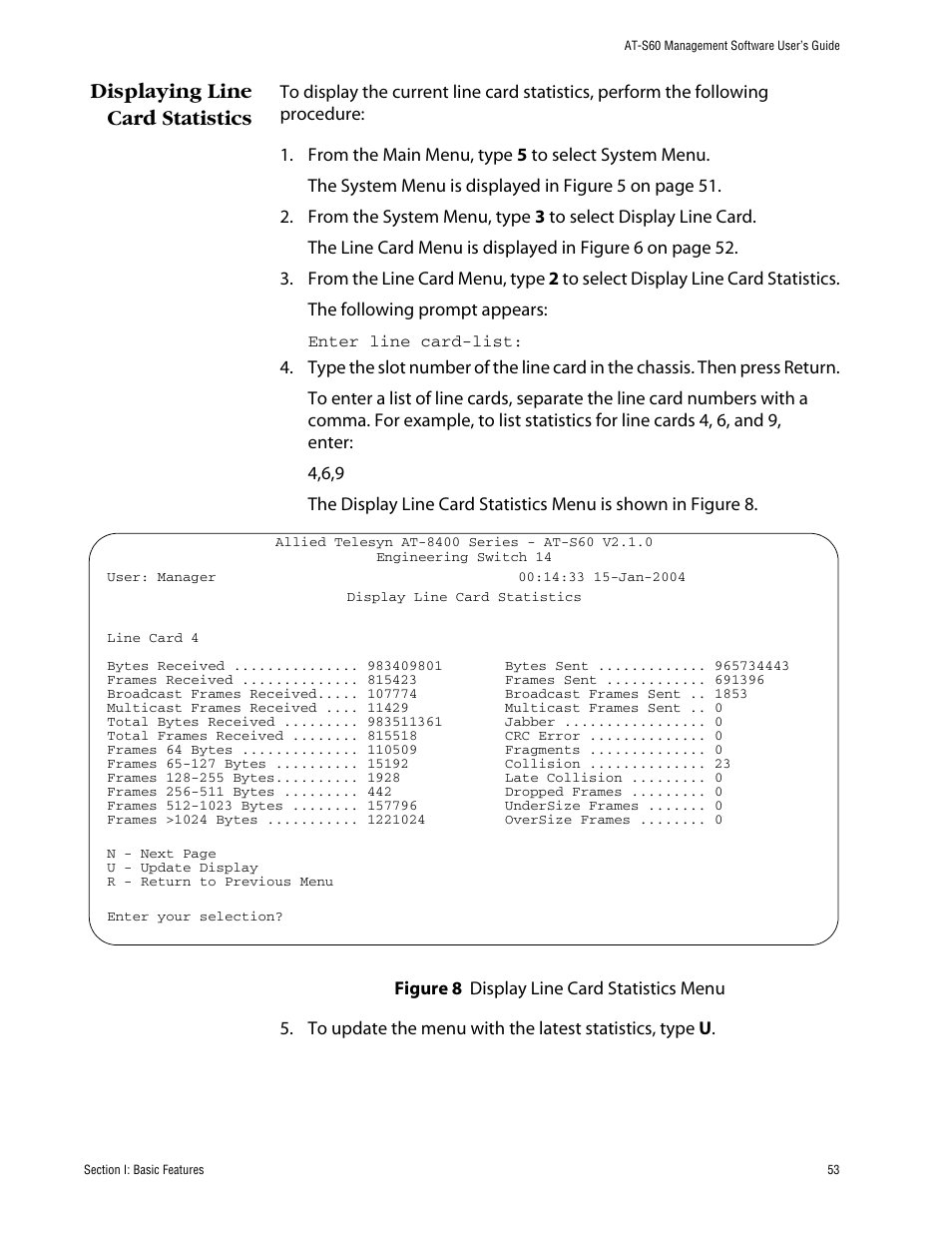 Displaying line card statistics | Allied Telesis AT-S60 User Manual | Page 53 / 858