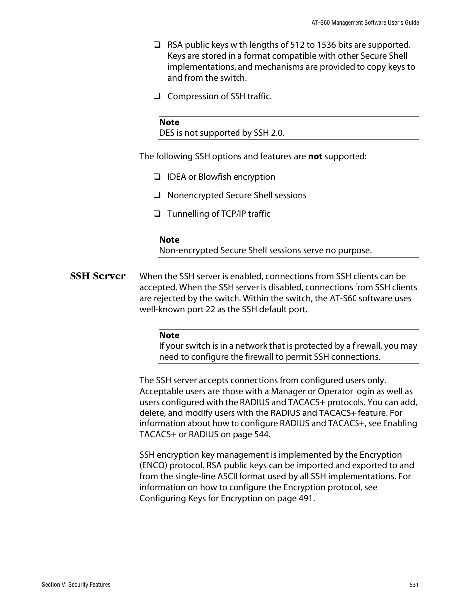 Ssh server | Allied Telesis AT-S60 User Manual | Page 531 / 858