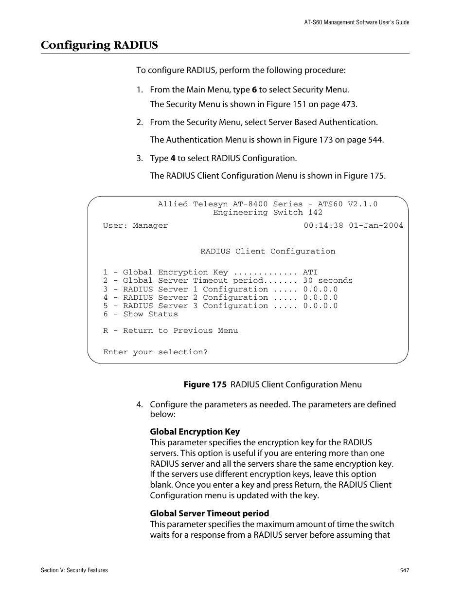 Configuring radius | Allied Telesis AT-S60 User Manual | Page 547 / 858