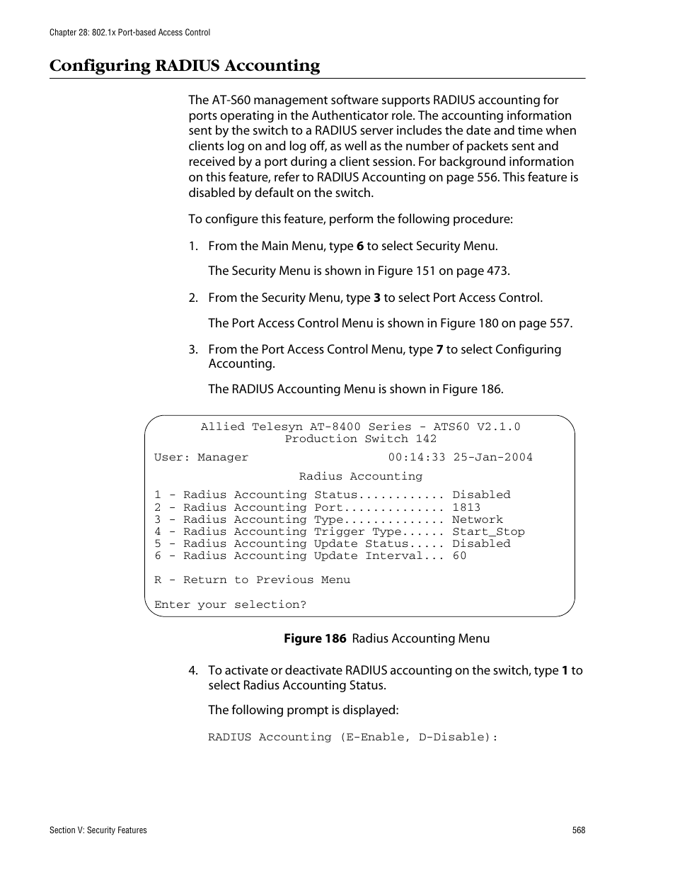 Configuring radius accounting | Allied Telesis AT-S60 User Manual | Page 568 / 858