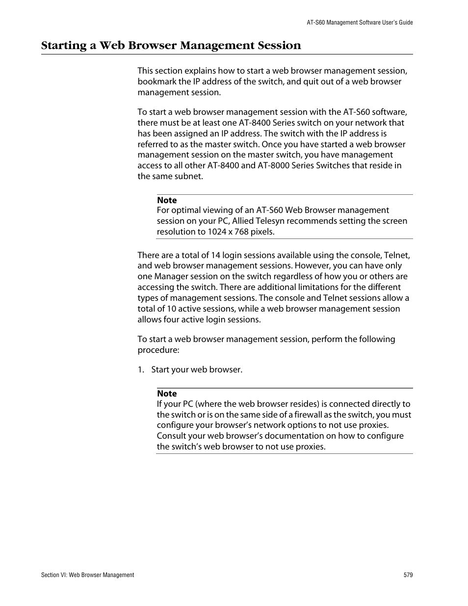 Starting a web browser management session | Allied Telesis AT-S60 User Manual | Page 579 / 858