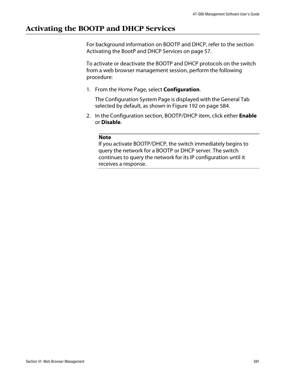 Activating the bootp and dhcp services | Allied Telesis AT-S60 User Manual | Page 591 / 858