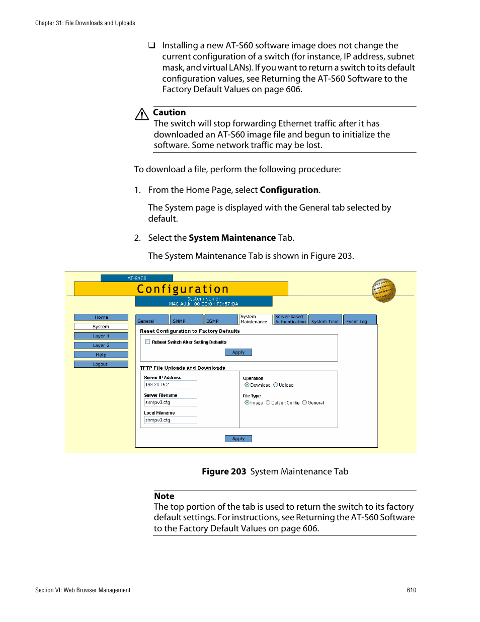 Figure 203: system maintenance tab | Allied Telesis AT-S60 User Manual | Page 610 / 858