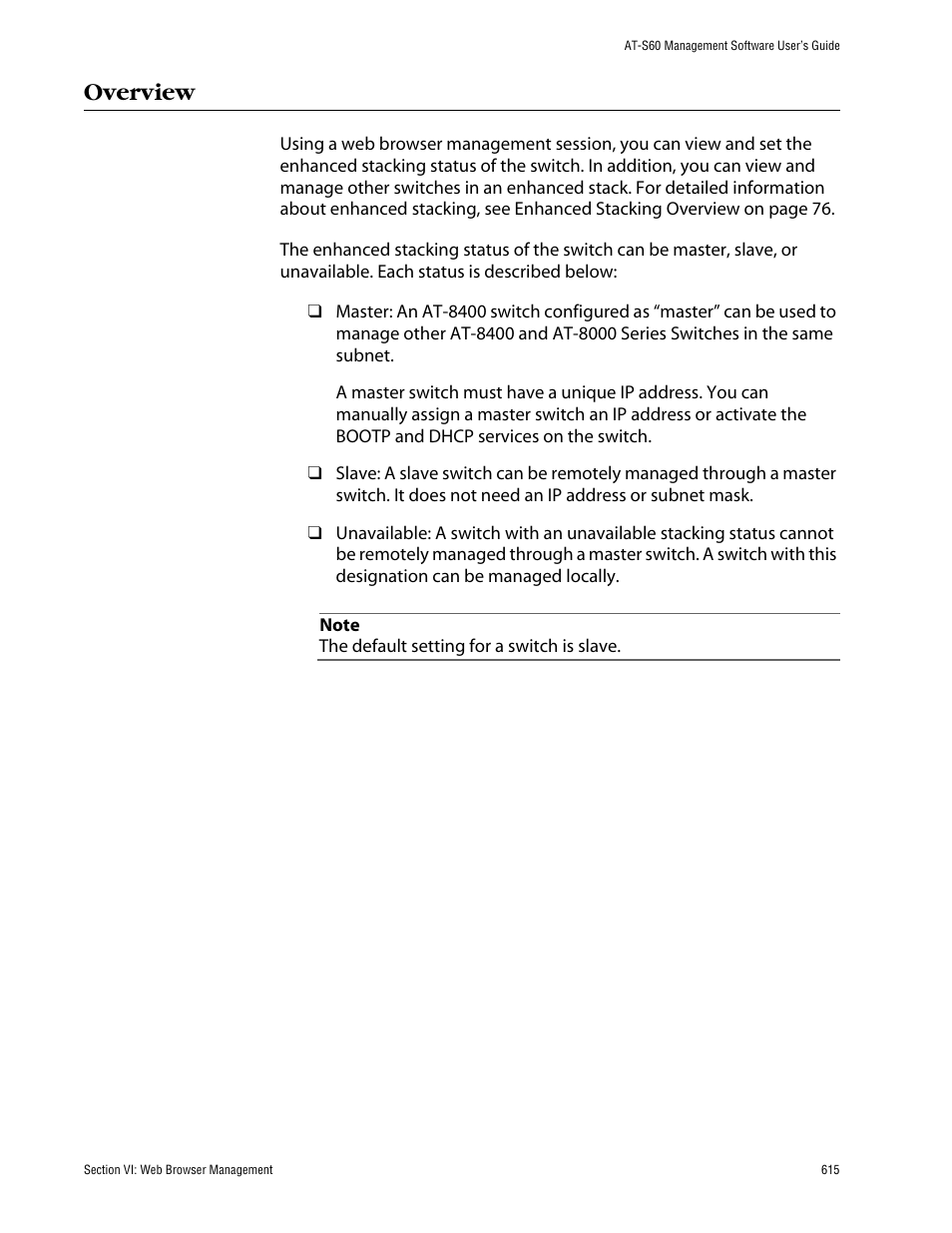 Overview | Allied Telesis AT-S60 User Manual | Page 615 / 858