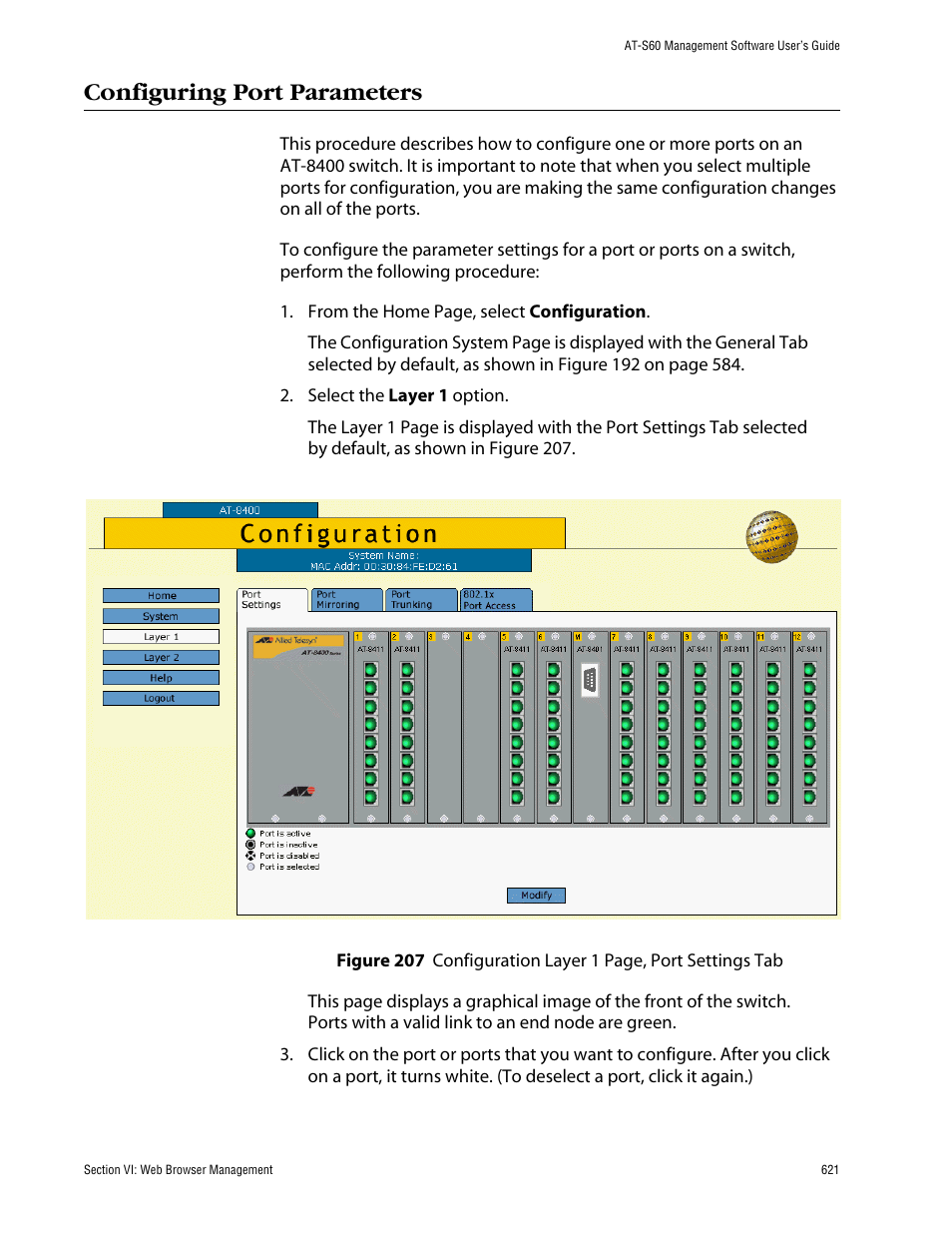 Configuring port parameters | Allied Telesis AT-S60 User Manual | Page 621 / 858