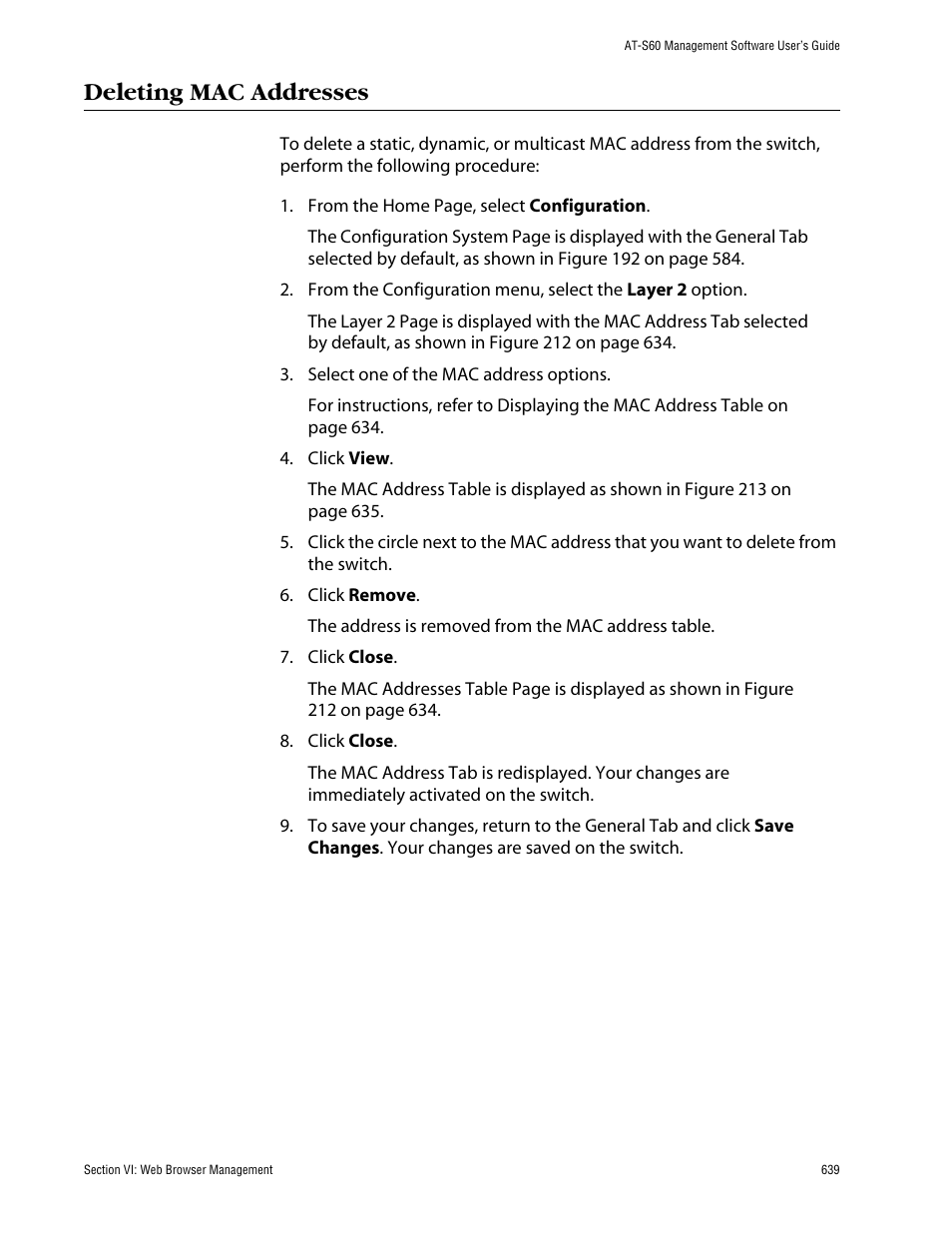 Deleting mac addresses | Allied Telesis AT-S60 User Manual | Page 639 / 858