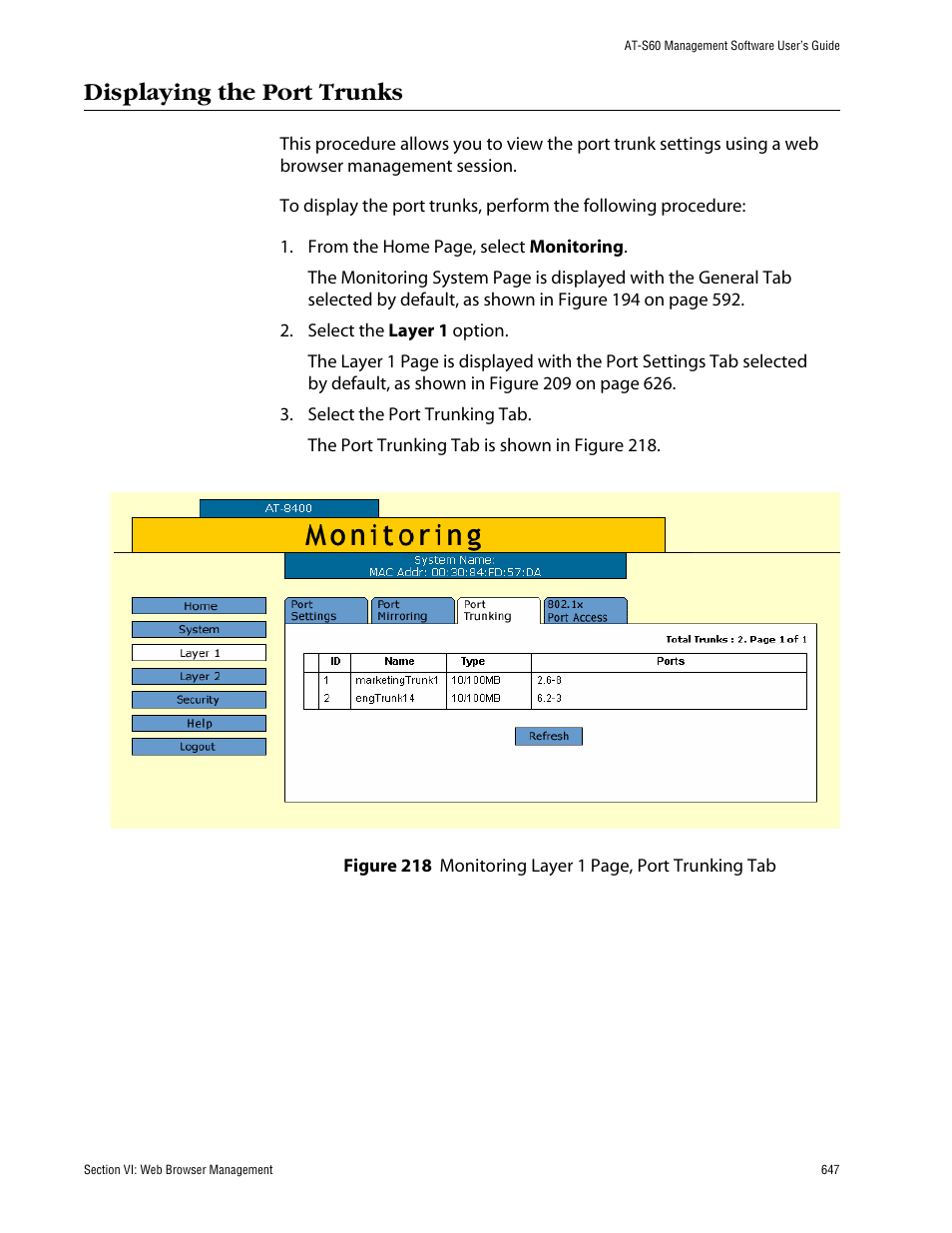 Displaying the port trunks | Allied Telesis AT-S60 User Manual | Page 647 / 858