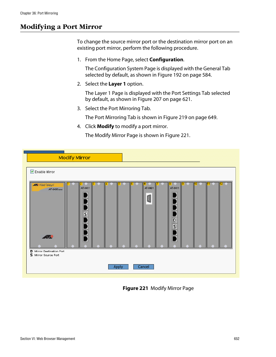 Modifying a port mirror | Allied Telesis AT-S60 User Manual | Page 652 / 858